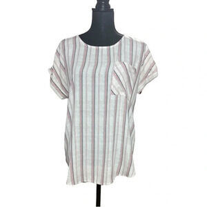 Flamingo Short Sleeve Striped Crew Neck Tunic Top Size Small
